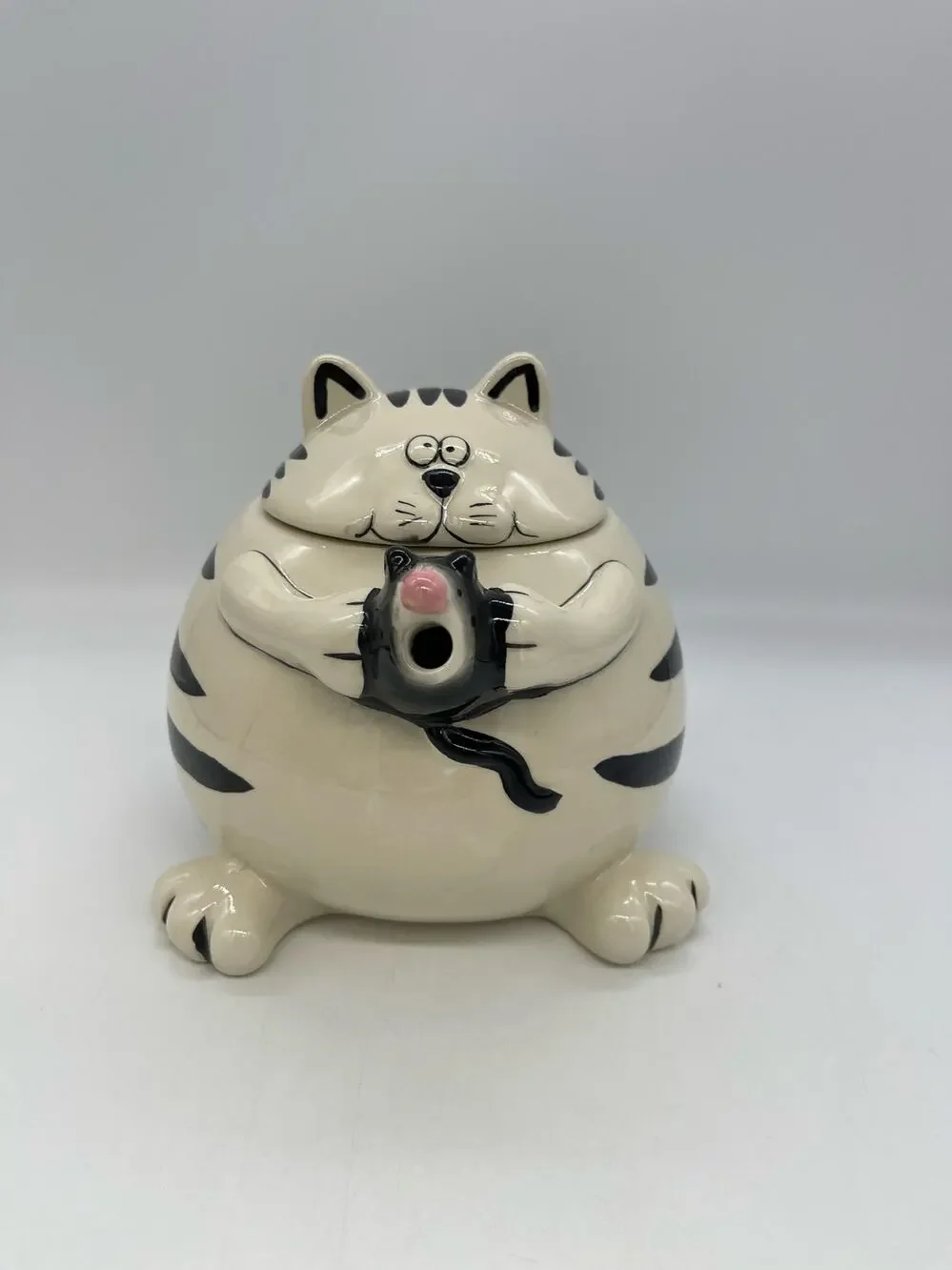 Pier 1 Cat w/ Mouse Teapot Black & White